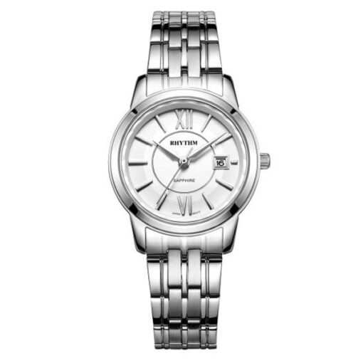 Rhythm G1304S01 silver stainless steel & white analog dial ladies formal watch