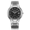 Rhythm G1401S02 silver stainless steel & black analog dial gent's wrist watch