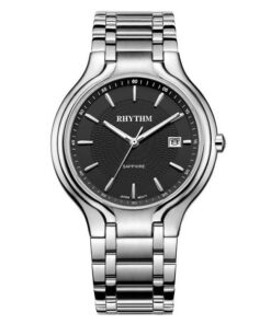 Rhythm G1401S02 silver stainless steel & black analog dial gent's wrist watch