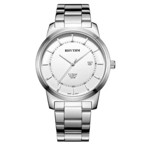 Rhythm GS1601S01 silver stainless steel & white analog dial dress watch