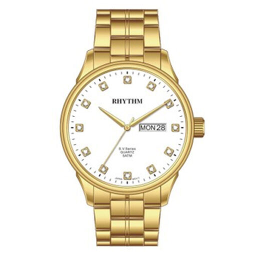 Rhythm GS1602S06 golden stainless steel chain & white analog dial men dress watch