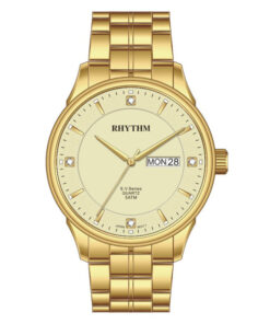 Rhythm GS1603S08 golden stainless steel & yellow analog dial men’s gift watch