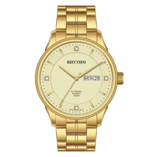 Rhythm GS1603S08 golden stainless steel & yellow analog dial men’s gift watch