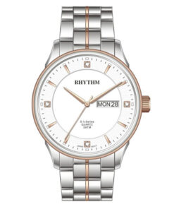 Rhythm GS1603S09 two tone stainless steel & white analog dial men’s wrist watch