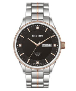 Rhythm GS1603S10 two tone stainless steel & black analog dial men’s classical watch