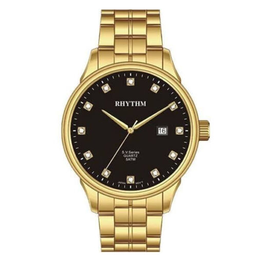 Rhythm GS1607S07 golden stainless steel & black analog dial men's classical watch