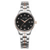 Rhythm GS1607S10 two tone stainless steel & black analog dial ladies dress watch