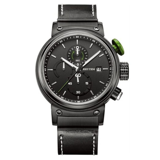 Rhythm I1101R05 black leather band & black chronograph dial men’s classical watch