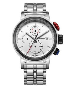 Rhythm I1101S01 silver stainless steel & white chronograph dial men’s dress watch