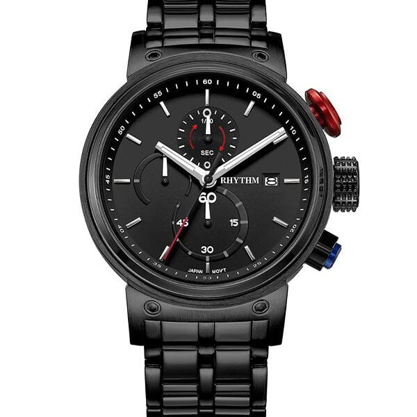 Rhythm I1101S02 black stainless steel & black chronograph dial men’s luxury watch