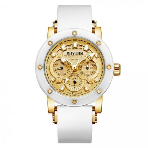 Rhythm I1203R04 white silicon strap & golden dial men's chronograph luxury watch