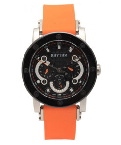 Rhythm I1204R01 orange silicone band & black multi hand dial men’s fashion watch