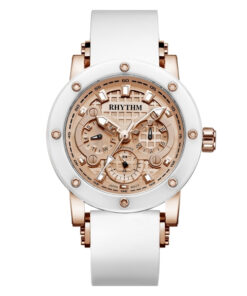 Rhythm I1204R06 white silicone band & rose gold multi hand dial men’s stylish watch