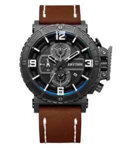 Rhythm I1401I02 brown leather band & black chronograph dial men’s fashion watch