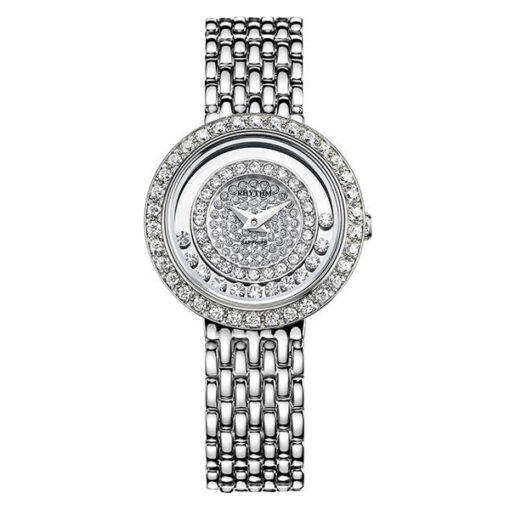 Rhythm L1203S01 silver stainless steel chain & stone embedded analog dial ladies fashion watch