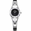 hythm L1301S08 silver stainless steel chain & stone engraved black analog dial ladies classical watch