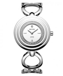 Rhythm L1302S01 silver stainless steel & white analog dial ladies wrist watch