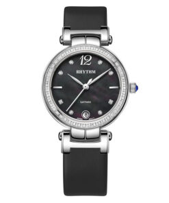 Rhythm L1504L02 black leather band & black analog dial ladies dress watch