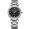 Rhythm L1504S02 silver stainless steel chain & sapphire glass black analog stone dial ladies quartz watch