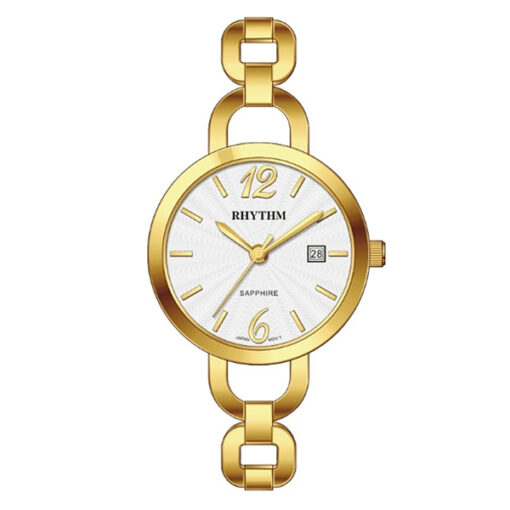 Rhythm LE1606S03 golden stainless steel & white analog dial ladies fashion watch