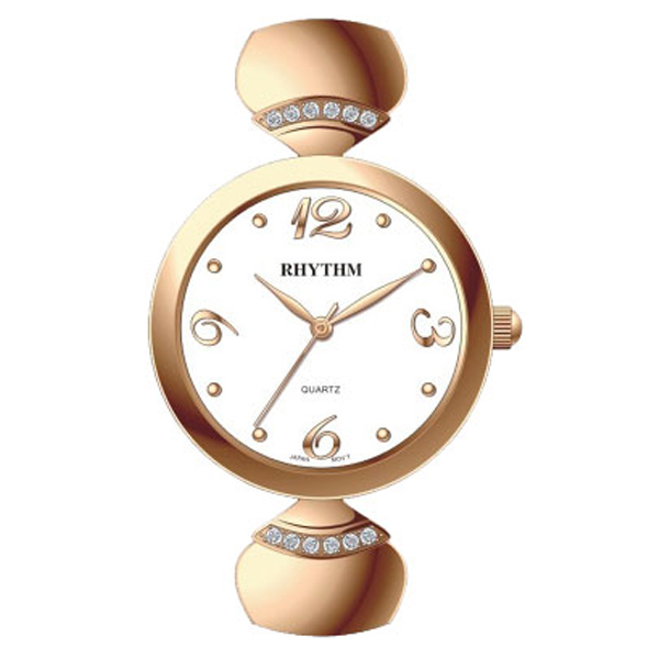 Rhythm LE1609S04 rose gold stainless steel & white analog dial ladies hand watch