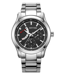 Rhythm M1301S02 silver stainless steel & black multi hand dial men’s wrist watch
