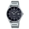 Casio MTP-E705D-1E silver stainless steel chain & black analog dial men's classical watch