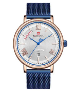NaviForce 3006 blue mesh steel chain silver analog dial men's luxury watch
