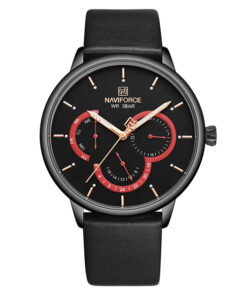 NaviForce NF3011 Black leather strap round chronograph dial men's quartz watch