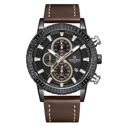 NaviForce 8003 brown leather strap black chronograph dial men's dress watch