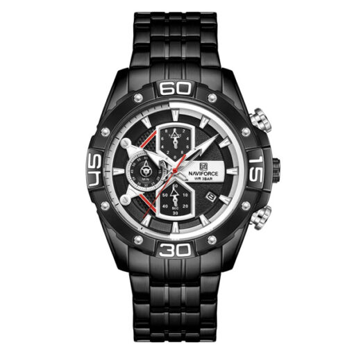 NaviForce 8018 black stainless steel chain round chronograph dial men's quartz watch