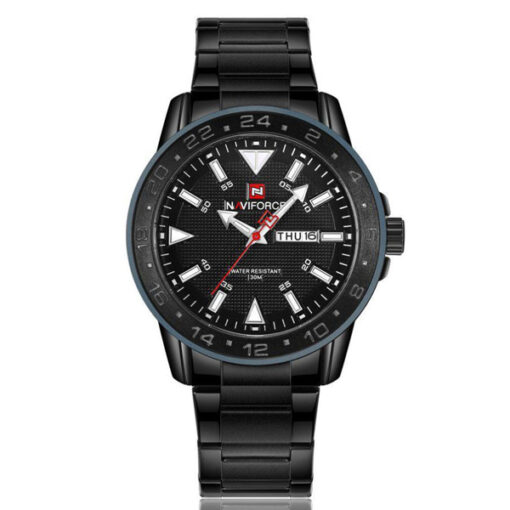 NaviForce 9109 black stainless steel chain round analog dial men's wrist watch