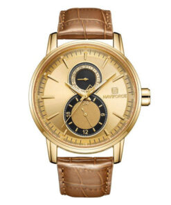 NaviForce 3005 brown leather band golden analog dial men's dress watch