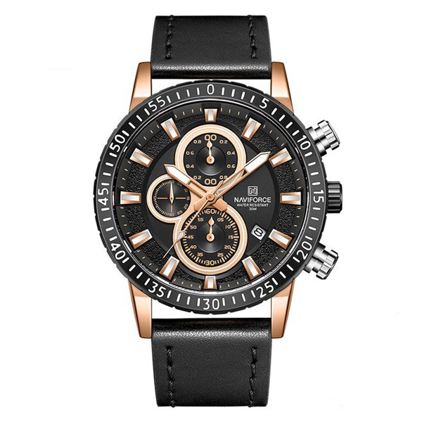 NaviForce 8003 Chronograph Sports Watch In Black leather Strap