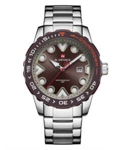 NaviForce 9178 silver stainless steel chain brown analog dial luminous hands men's dress watch