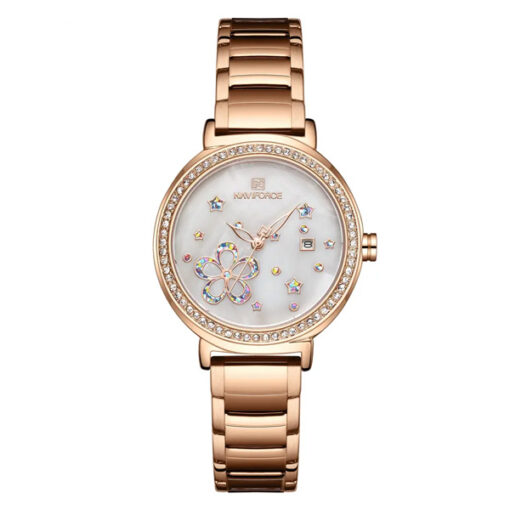 NaviForce NF5016 rose gold stainless steel white analog dial dress watch