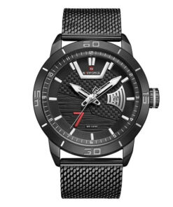 NaviForce NF9155A black mesh chain analog dial men's dress watch