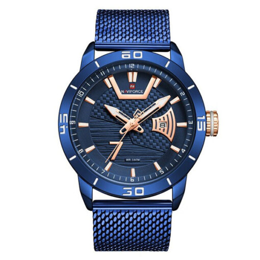 NaviForce NF9155A blue mesh steel chain round analog dial men's wrist watch