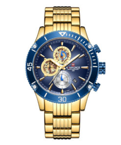 NaviForce NF9173 golden stainless steel blue chronograph dial men's gift watch