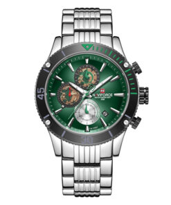 NaviForce NF9173 silver stainless steel green chronograph dial men's quartz wrist watch