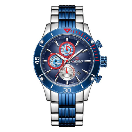 NaviForce NF9173 two tone stainless steel blue chronograph dial men's hand watch