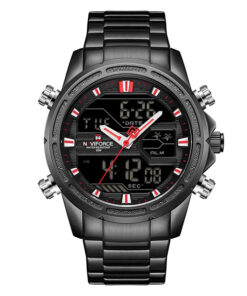 Naviforce NF9138 black stainless steel round analog digital men's quartz wrist watch