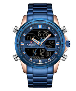 Naviforce NF9138 blue stainless steel round analog digital men's hand watch
