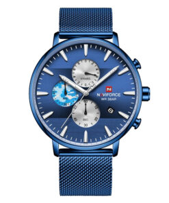 Naviforce NF9169 blue mesh steel chain round chronograph dial men's wrist watch