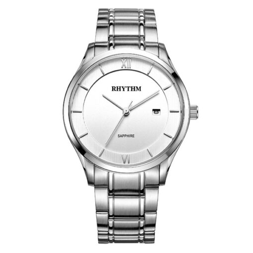 Rhythm P1211S01 silver stainless steel & silver analog dial wrist watch watch