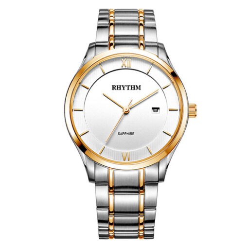 Rhythm P1211S03 two tone stainless steel & white analog dial dress watch watch