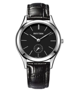 Rhythm P1302L02 black leather band & sapphire glass black analog dial ladies simple watch
