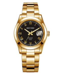 Rhythm RQ1613S06 golden stainless steel & black analog roman dial men's gift watch