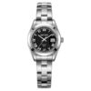 Rhythm RQ1614S02 silver stainless steel chain & sapphire glass black analog dial ladies dress watch