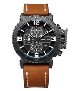 Rhythm I1401I01 brown leather strap & black chronograph dial men’s stylish watch